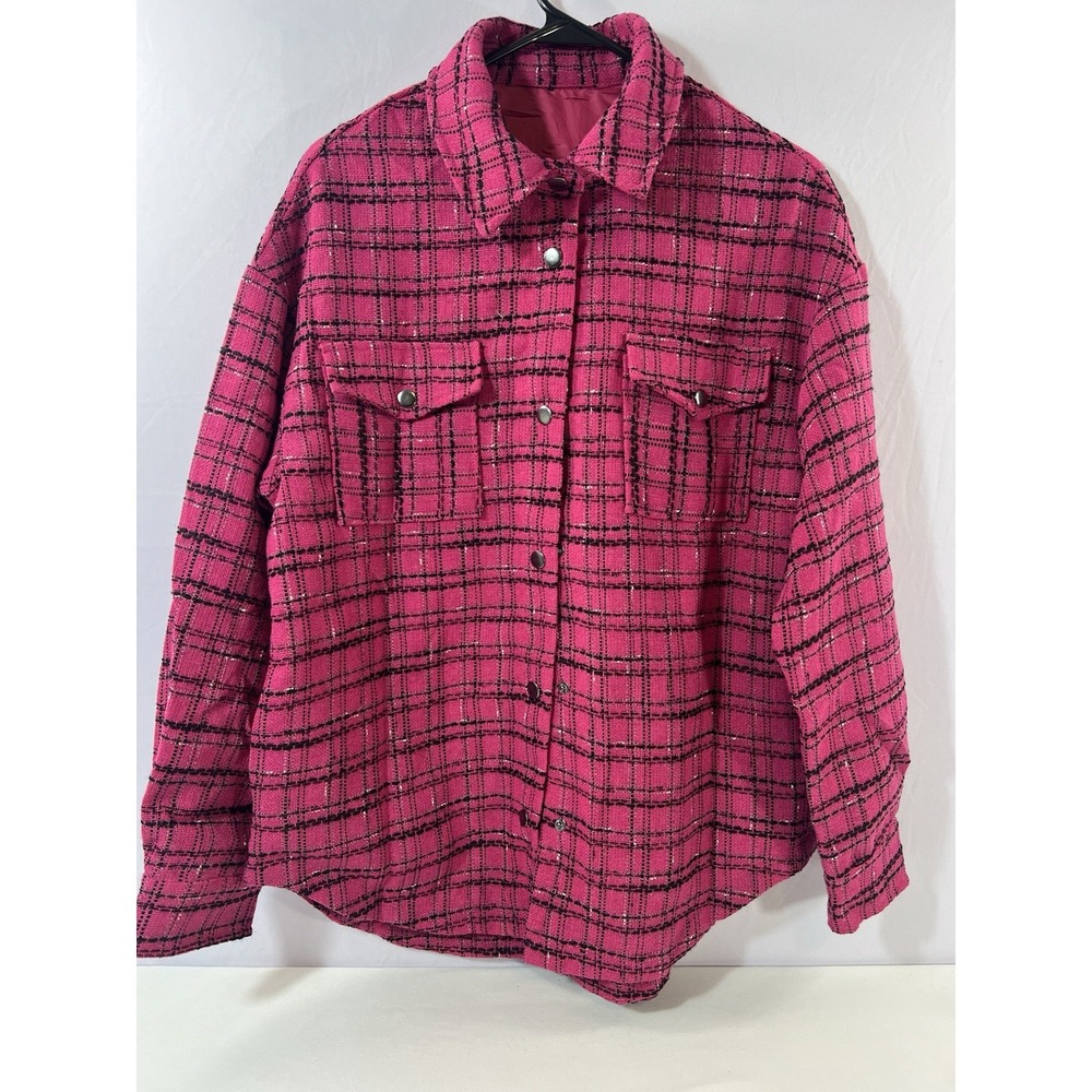 Women'sPlaid Shacket Jacket Oversized Plaid Flannel Button Down Shirt Size Small